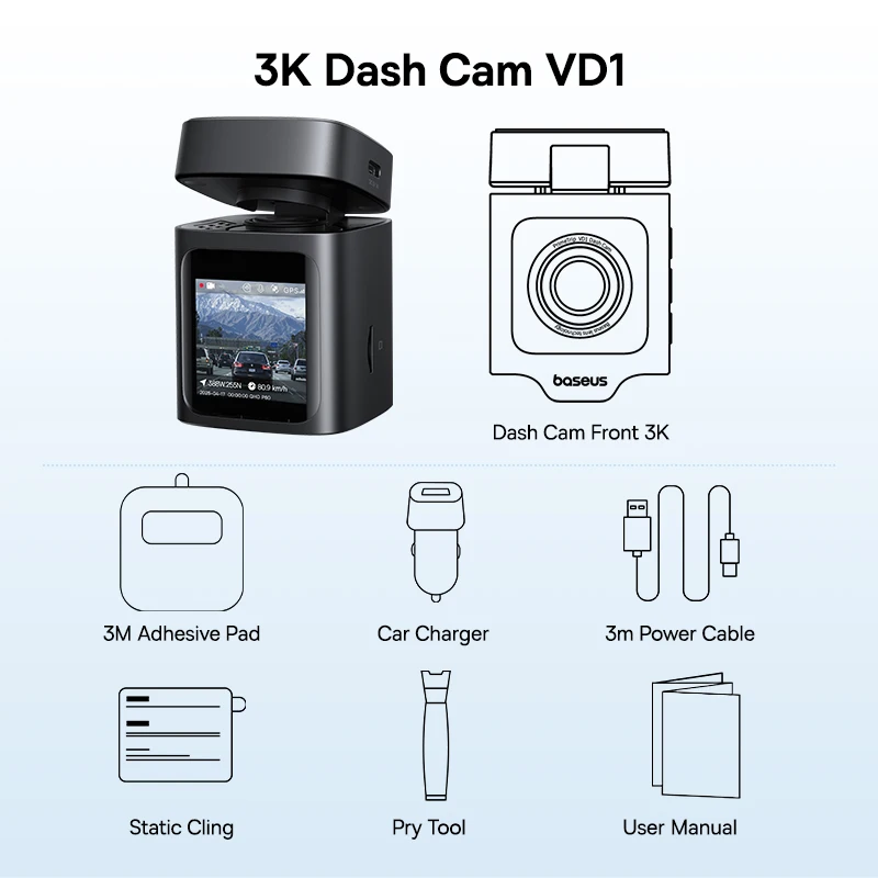 Baseus 3K Dash Cam VD1 Vorder- und Rückkamera HD Integriertes GPS Galileo Superkondensator Auto DVR Auto