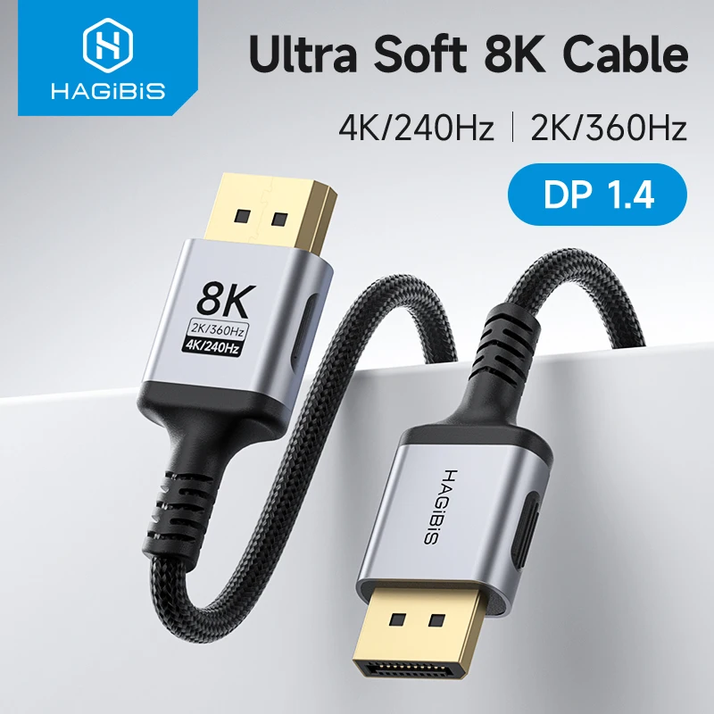 Hagibis 8K DisplayPort-Kabel 1,4 DP-Kabel mit hoher Bildwiederholfrequenz 8K@60Hz 4K@240Hz 2K@360Hz