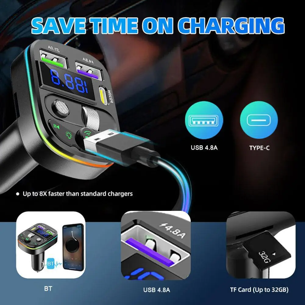 Bluetooth 5.3 FM-Transmitter Freisprecheinrichtung Auto AUX Radio – Bild 2