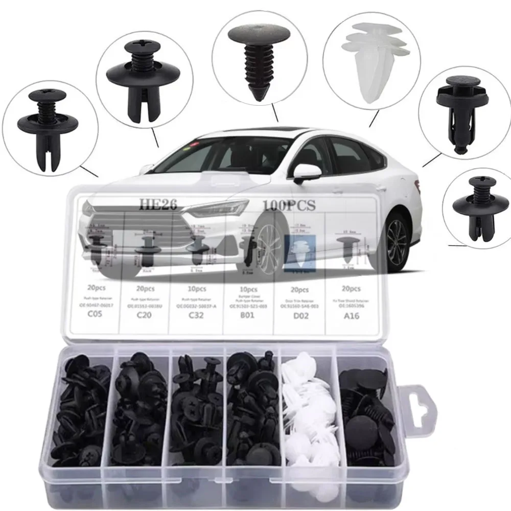Auto Fastener Clip Mixed Kit 100 teile/satz Auto Körper Push Retainer Pin Niet Stoßstange Tür Trim Panel