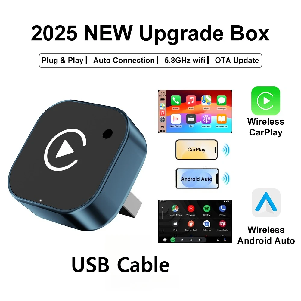 2026 Kabelloser CarPlay-Adapter 2-in-1 Kabelgebunden zu Kabellos Dongle für Apple & Android Auto Plug-and-Play