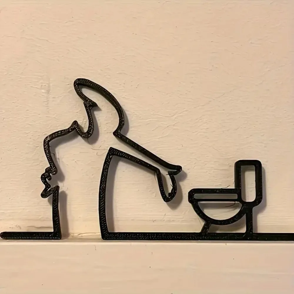 Moderne Metall Wand Dekor Badezimmer Wohnzimmer Zeichen 2D flache schwarze Rahmen Wand Kunst selbstklebende WC