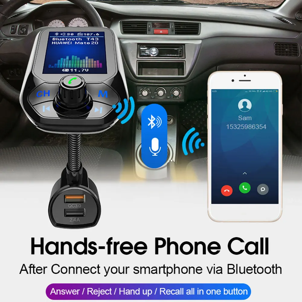 Bluetooth FM-Transmitter Freisprecheinrichtung 1,8'' TFT-Display – Bild 4