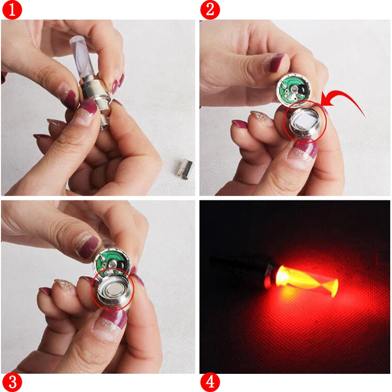 Auto Motorrad Fahrrad Reifen Ventil Kappen Licht LED Neon-Blitz Lampe – Bild 5