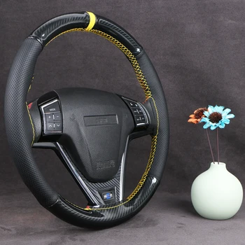 Kohlefaser Handgenähter Auto-Lenkradbezug für Universelle 38cm Lenkräder Luxuriös Modisch Langlebig Schwarz