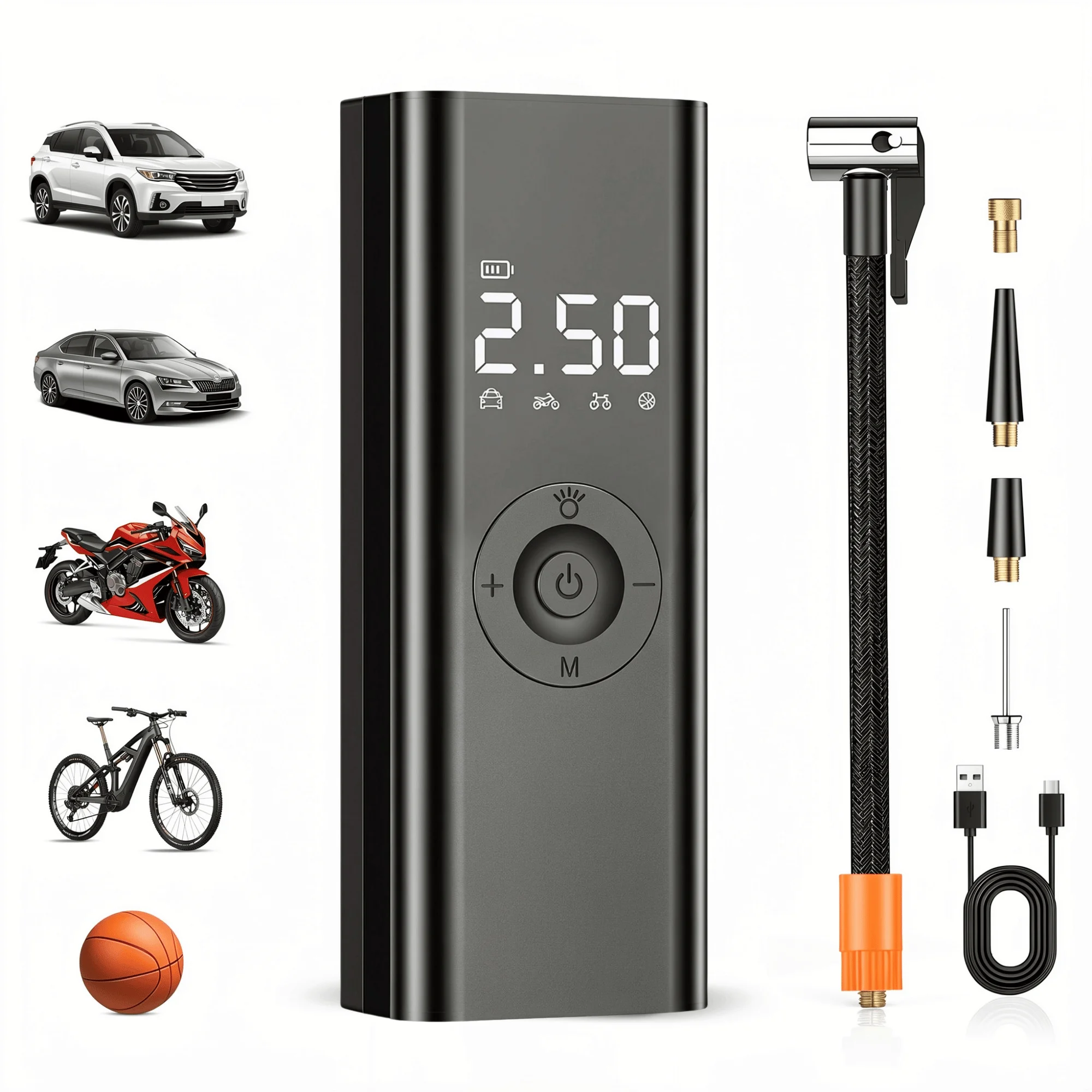Tragbarer Reifenfüller, 150PSI Kabelloser Reifenkompressor, Intelligente Luftpumpe für Autoreifen & Motorräder