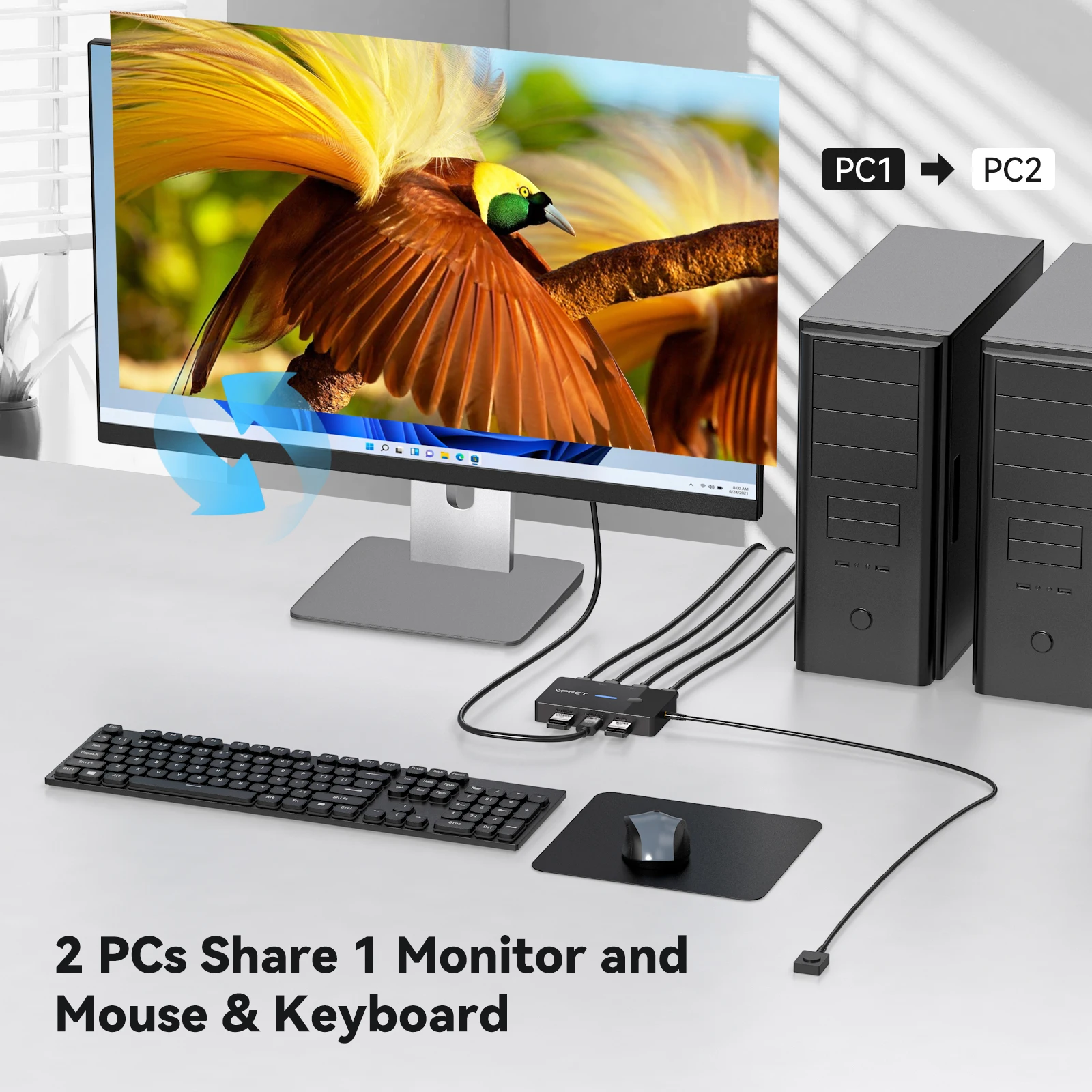 4K@60Hz HDMI KVM Switch 1 Monitor 2 Computer Teilen Tastatur Maus USB – Bild 3