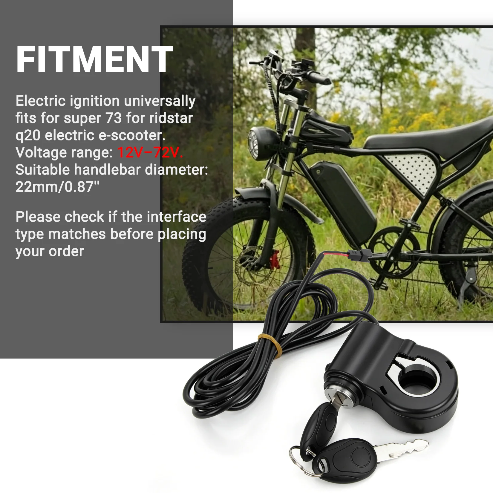 12V-72V E-Bike Zündschloss 2-Draht Zündschalter mit 2 Schlüsseln – Bild 2