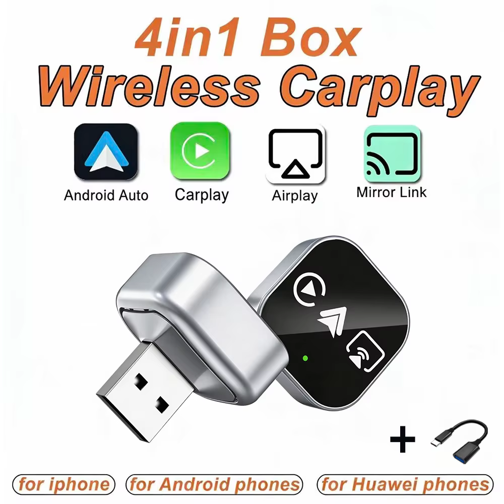 CarRocket Intelligente Autosysteme 4-in-1 Kabelloser CarPlay-Adapter Android Auto für eingebautes CarPlay