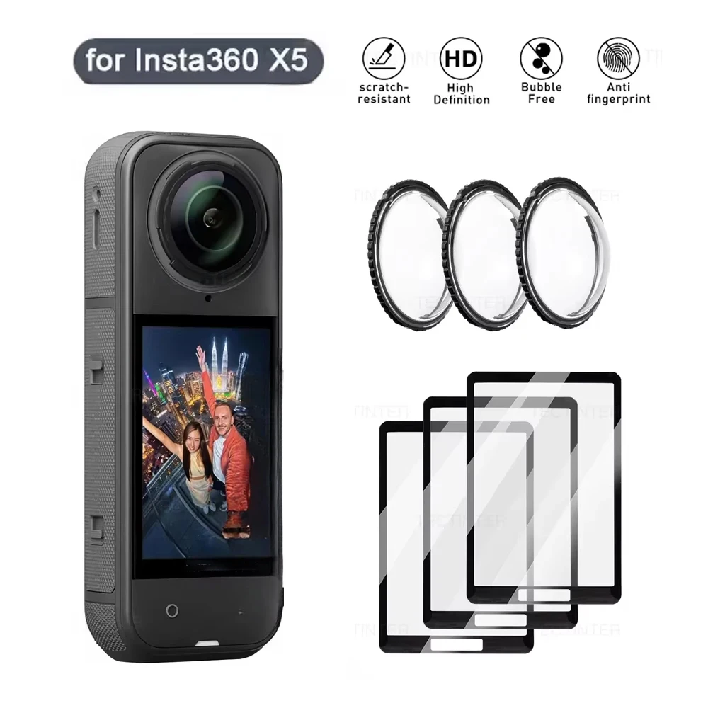 Gehärtete Glasfolie für Insta360 X4 X5 Displayschutzfolie, kratzfest, Objektivschutzkappe, Schutzkit 360 °