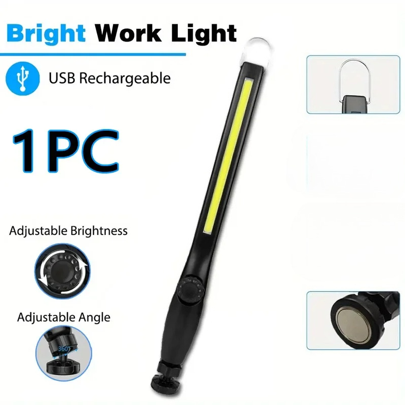 LED-Magnet-Arbeitsleuchte, wiederaufladbar, mit Haken und drehbarem Magnetfuß für Autoreparaturen und Notfälle