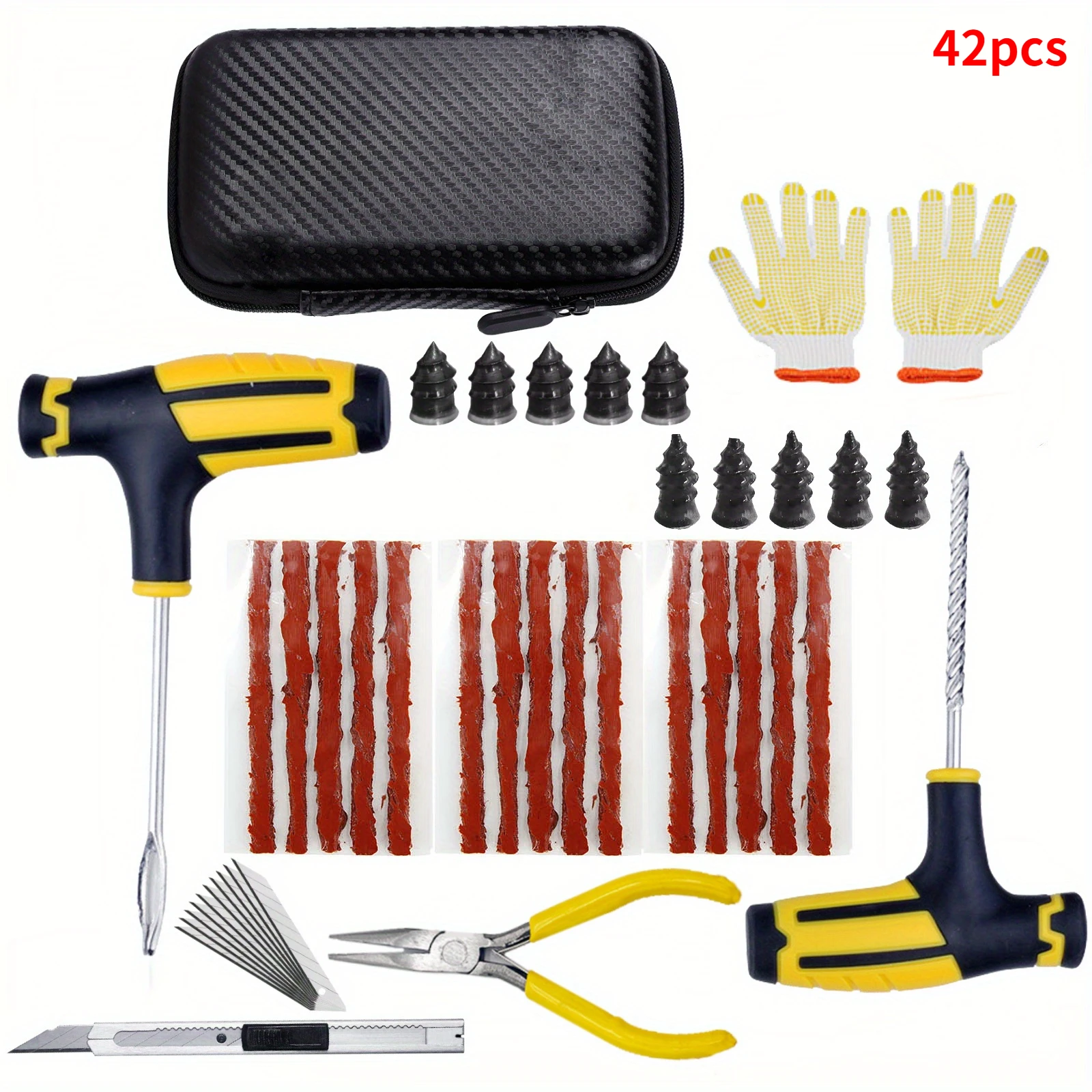 Auto Reifen Reparatur Kit Punktion Stecker Werkzeuge Reifen Punktion Notfall für Reifen Streifen (42 Stück)