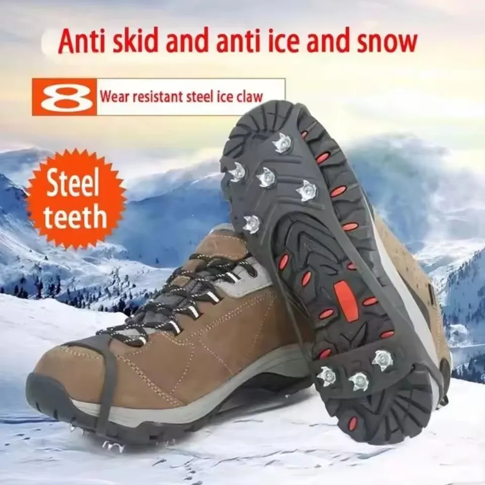 8 Zähne Eisgreifer Spike Schuhe Winter Outdoor Anti-Rutsch Wandern – Bild 2
