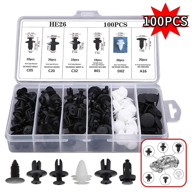 Auto Fastener Clip Kit Fender Niet Clips Auto Körper Push (100 Stück) – Bild 3