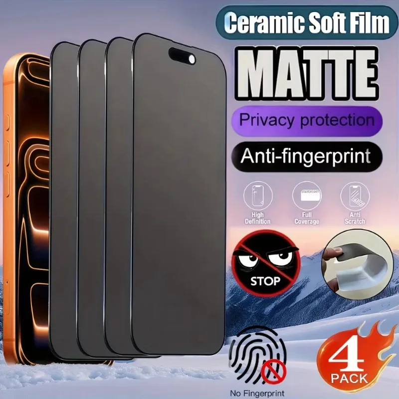 4er-Set Vollflächiger Matter Sichtschutz-Displayschutz für iPhone 15 17 16 Pro 13 14 Pro Max 8 7 Plus 16e Air