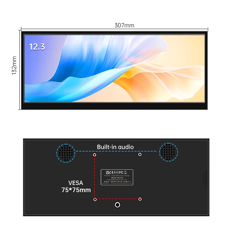 12,3-Zoll-Touchscreen-Monitor mit HDMI und Typ C, 1920 x 720 IPS-Display, LCD-Balk comput