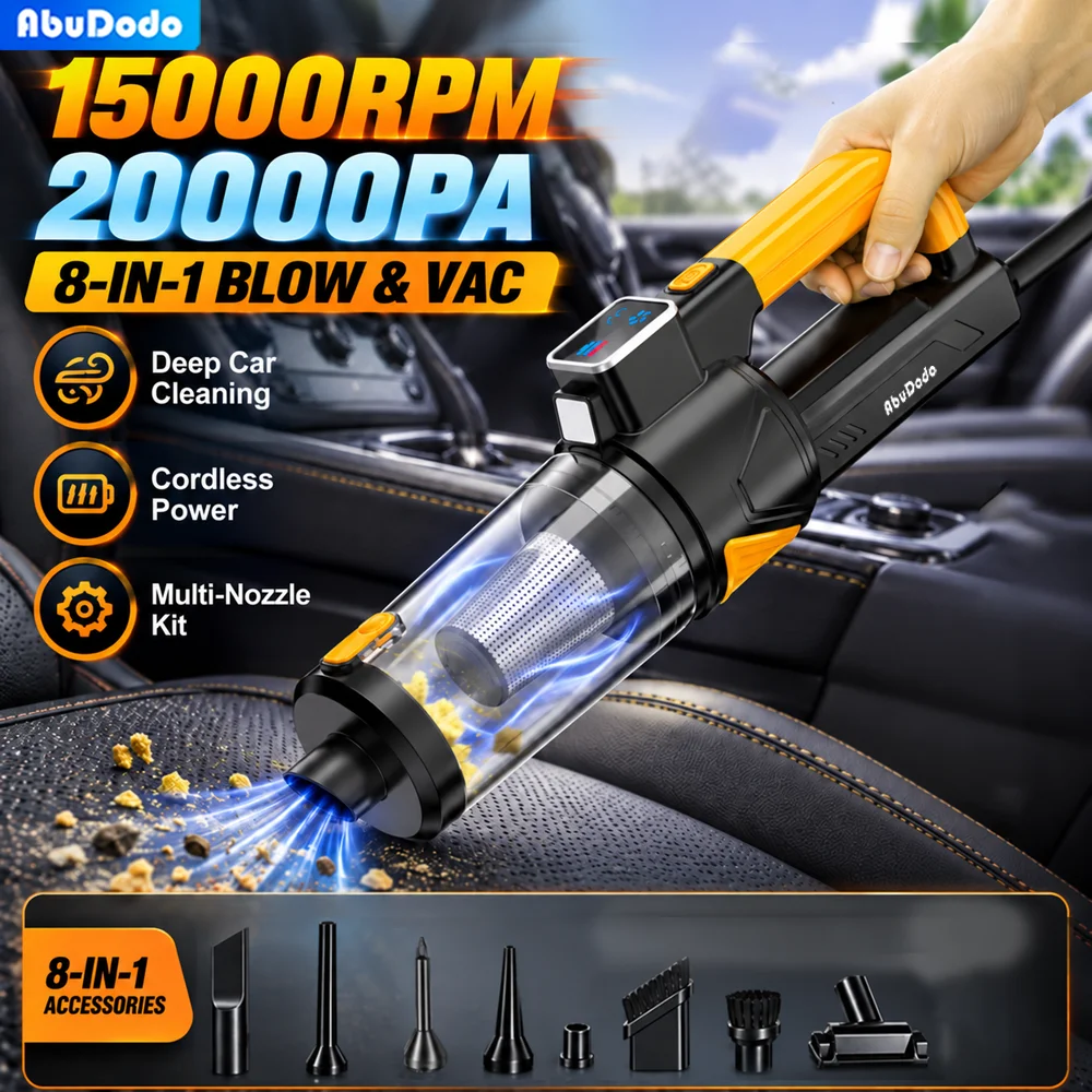 Kabelloser Auto-Staubsauger 20000Pa AbuDodo 8-in-1 Handstaubsauger für Autoinnenraum, Sitze, Kofferraum