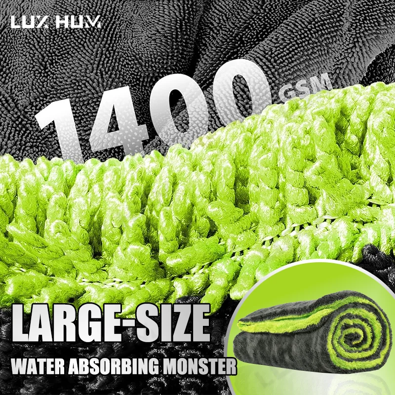 Großes Mikrofaser-Autotrocknungstuch 60x120cm 1400GSM Ultra Saugfähig Dick Kratzfrei Schnelltrocknend