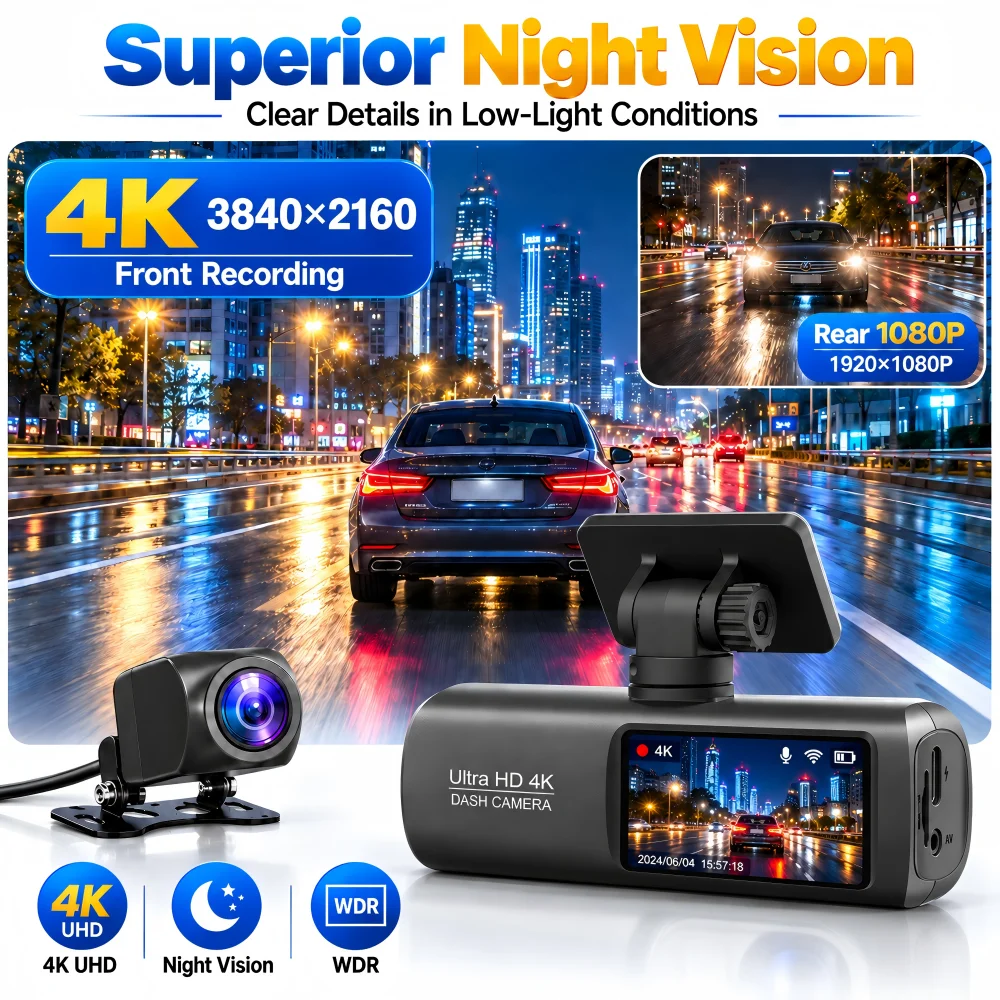 4K Dashcam Fahrzeugkamera, WiFi Dual-Linsen Auto-DVR 1080P – Bild 3