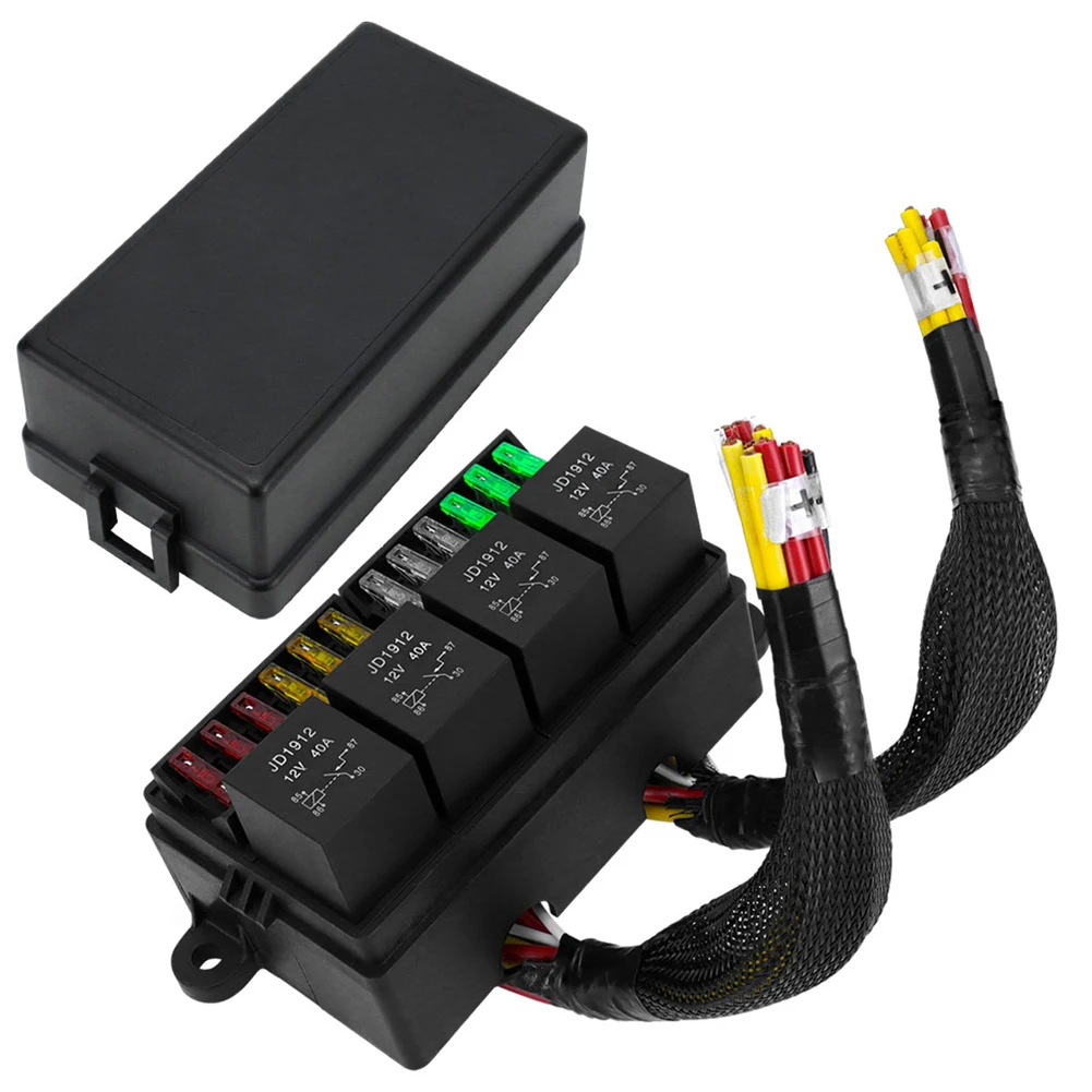 DC12V Auto Truck 12-Wege-Sicherungshalter Sicherungsrelaiskasten mit 4 Relaisblöcken Dual vorverdrahtete