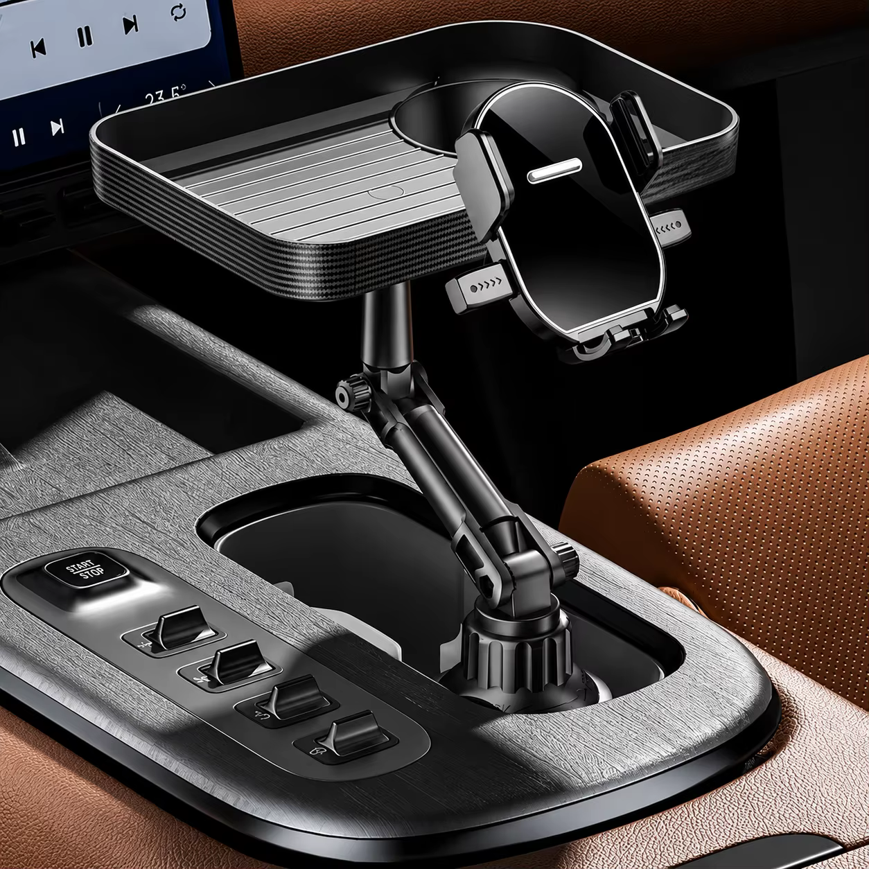 Auto-Getränkehalter-Erweiterungshalterung/All-in-One-Getränkehalter und Ablage sowie Telefonhalterung