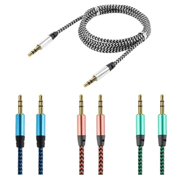 1 m Nylon-Klinken-Aux-Kabel 3,5 mm auf 3,5 mm Audiokabel Stecker auf Stecker Kabel Goldstecker Auto-Aux-Kabel