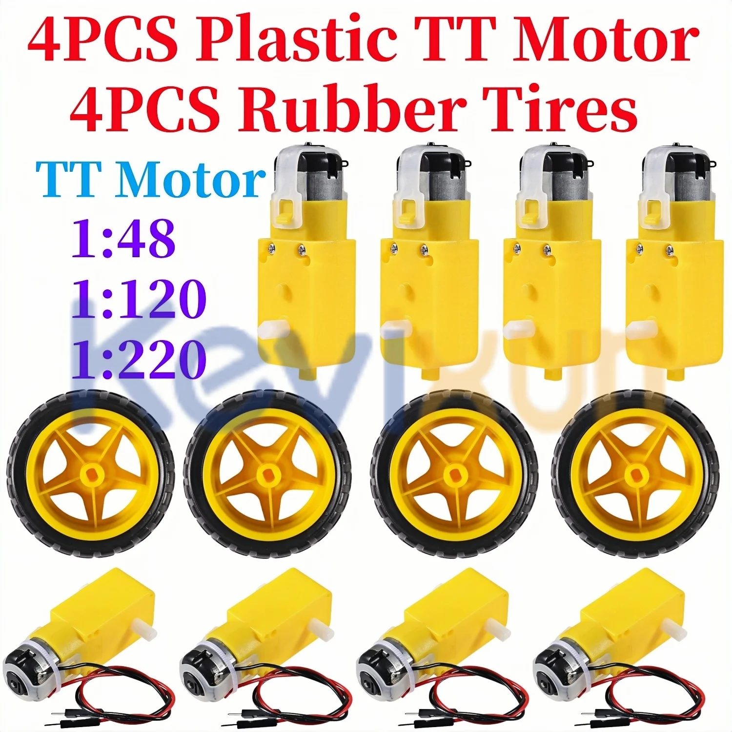 DC Elektromotor + Kunststoff TT Motor Reifen Rad 3-6V Dual Welle Getriebe Motor TT magnetische (4 Stück)