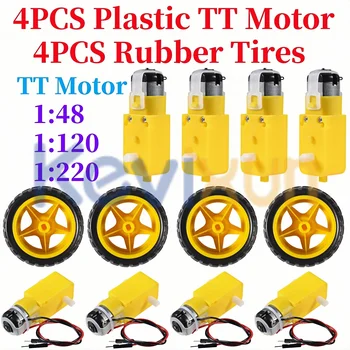 DC Elektromotor + Kunststoff TT Motor Reifen Rad 3-6V Dual Welle Getriebe Motor TT magnetische (4 Stück)