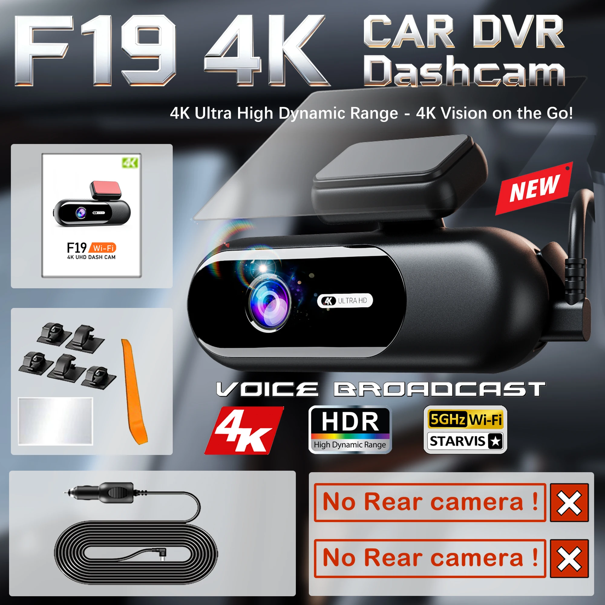 Dashcam für Autos 4K UHD Aufnahme Vorder- und Rückkamera HDR Nachtsicht-Rekorder Eingebautes WLAN 24H