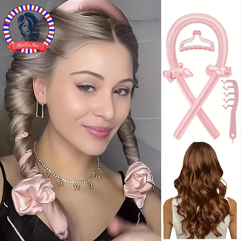 Styling-Set, 4-in-1, hitzefreies Curling-Set, Haarstab, Stirnbänder, Clips, breit gezahnter Haarkamm (5 Stück)