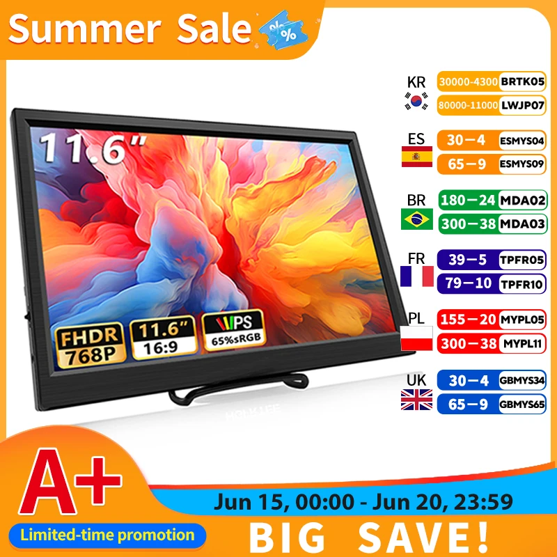11,6 Zoll tragbarer Monitor HDMI-kompatibler Laptop zweiter Bildschirm Gaming erweitertes Display