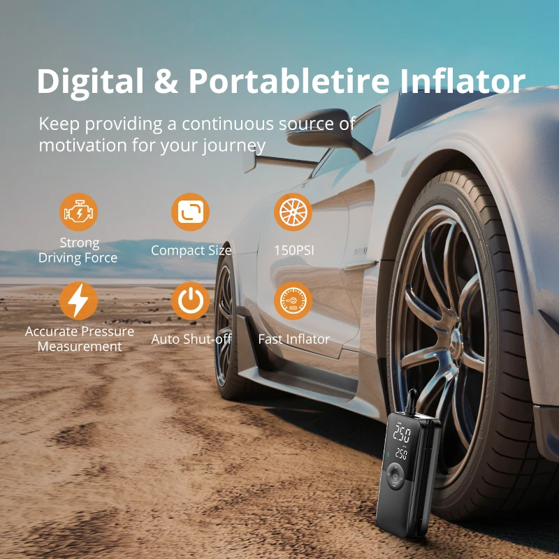 CARSUN Wiederaufladbare Luftpumpe Reifen Inflator Tragbare Kompressor – Bild 2