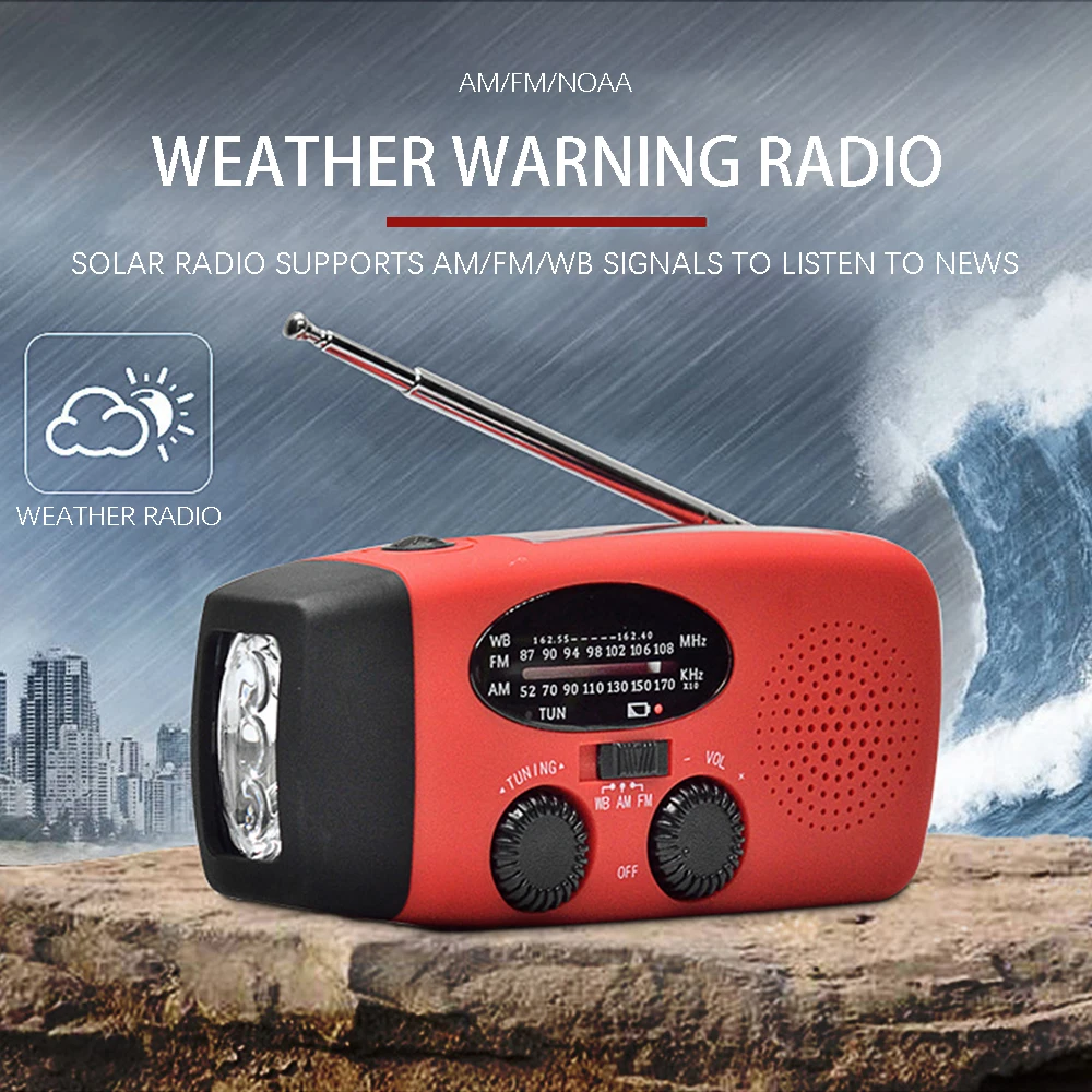 2000 mAh Notfallradio mit LED-Leuchten, Radio, USB-Solar-Ladelicht – Bild 3