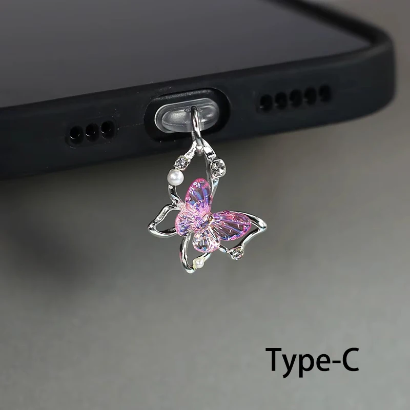 Schöne Schmetterling Telefon Staub Stecker Zubehör Dekoration Hängen Anhänger für iPhone für Samsung Typ-C