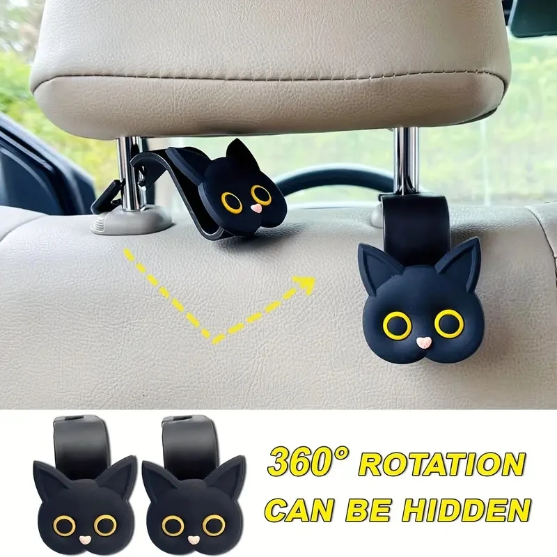 Entzückende 3D-Cartoon-Katzen-Autositz-Kopfstützenhaken (2 Stück) – Bild 3