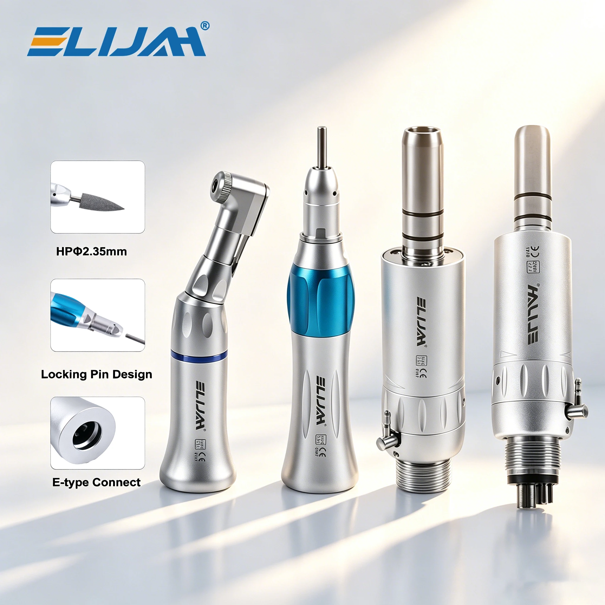 ELIJAH 203C Dental Niedrigdrehzahl-Handstück-Set 2/4-Loch Luftmotor E-Typ Mikromotor 35000 U/min Winkelstück
