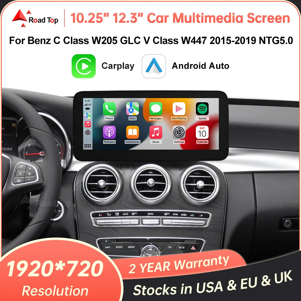 Drahtloser CarPlay Android Auto-Multimedia-Bildschirm für Mercedes-Benz C-Klasse W205 GLC V-Klasse W447 A W176
