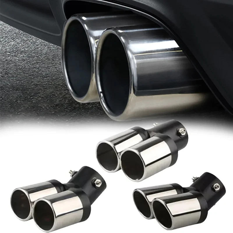 Universal Gebogene Doppel Outlet Auto Auspuff Trim Schalldämpfer Rohr Schwanz Auto Dekoration Chrom Endrohr
