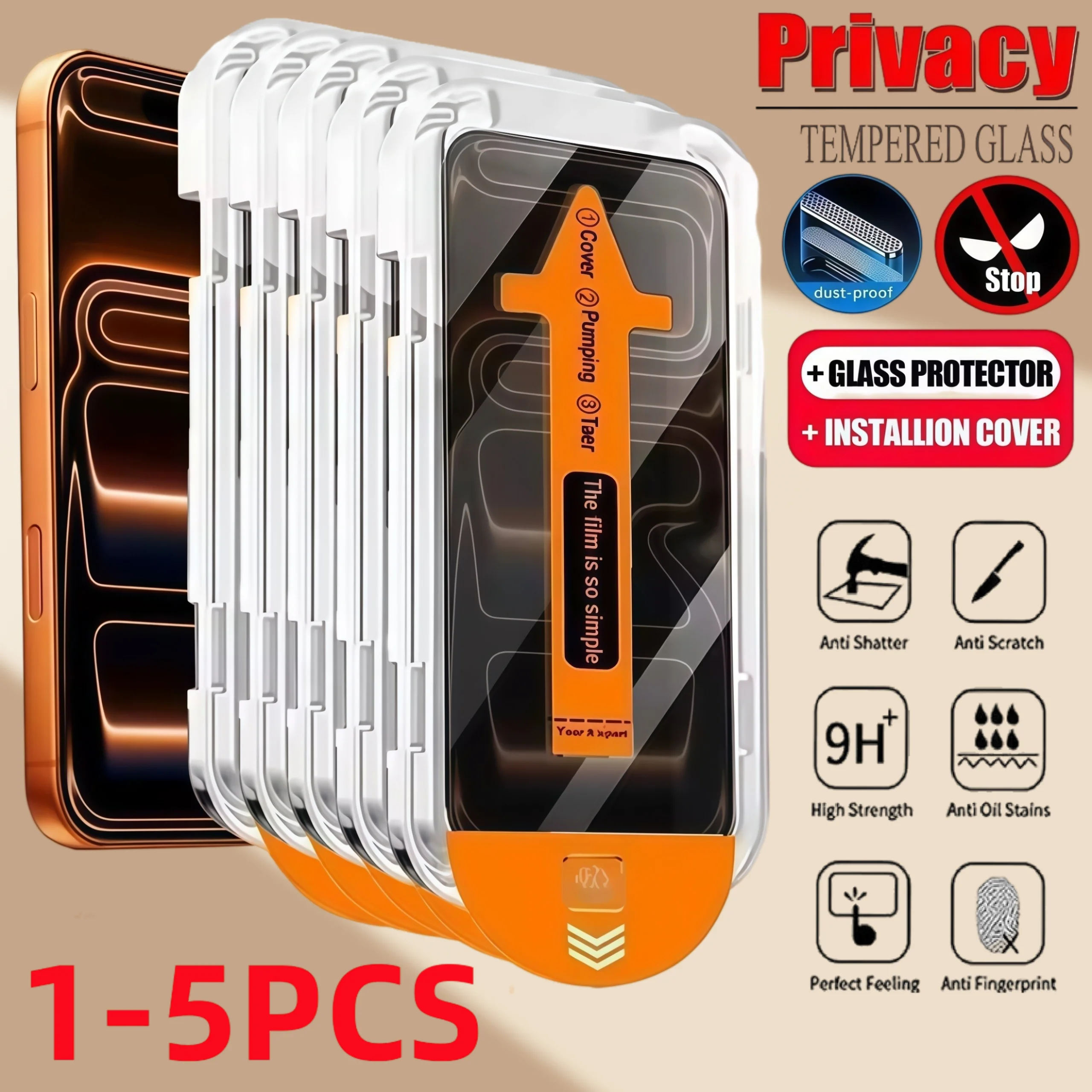  1-5PCS Staubfreie Installation Privatsphäre Gehärtetes Glas Für iPhone17 16 15 14 13 12 11 Pro Max XR XS