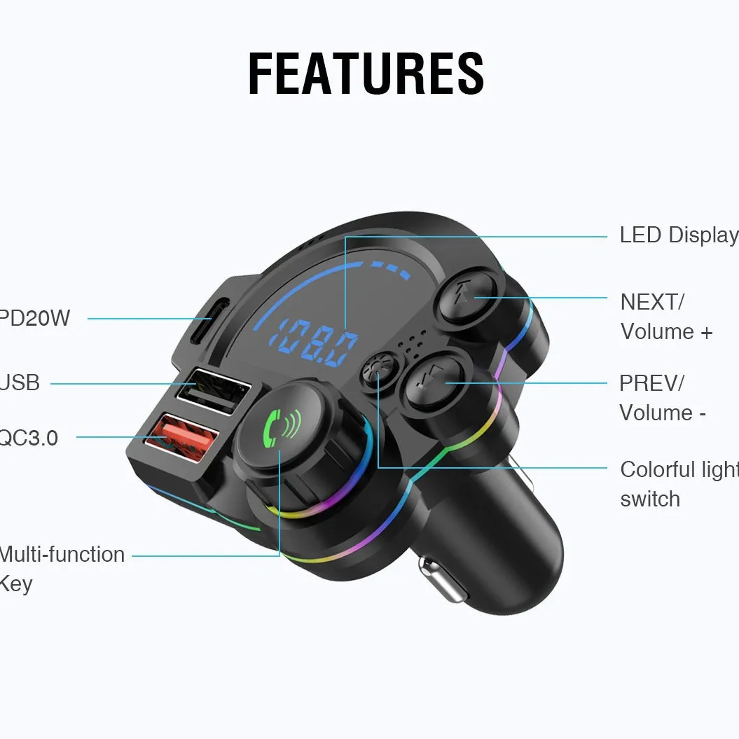 Bluetooth 5.3 FM-Transmitter Freisprecheinrichtung Auto AUX Radio – Bild 4