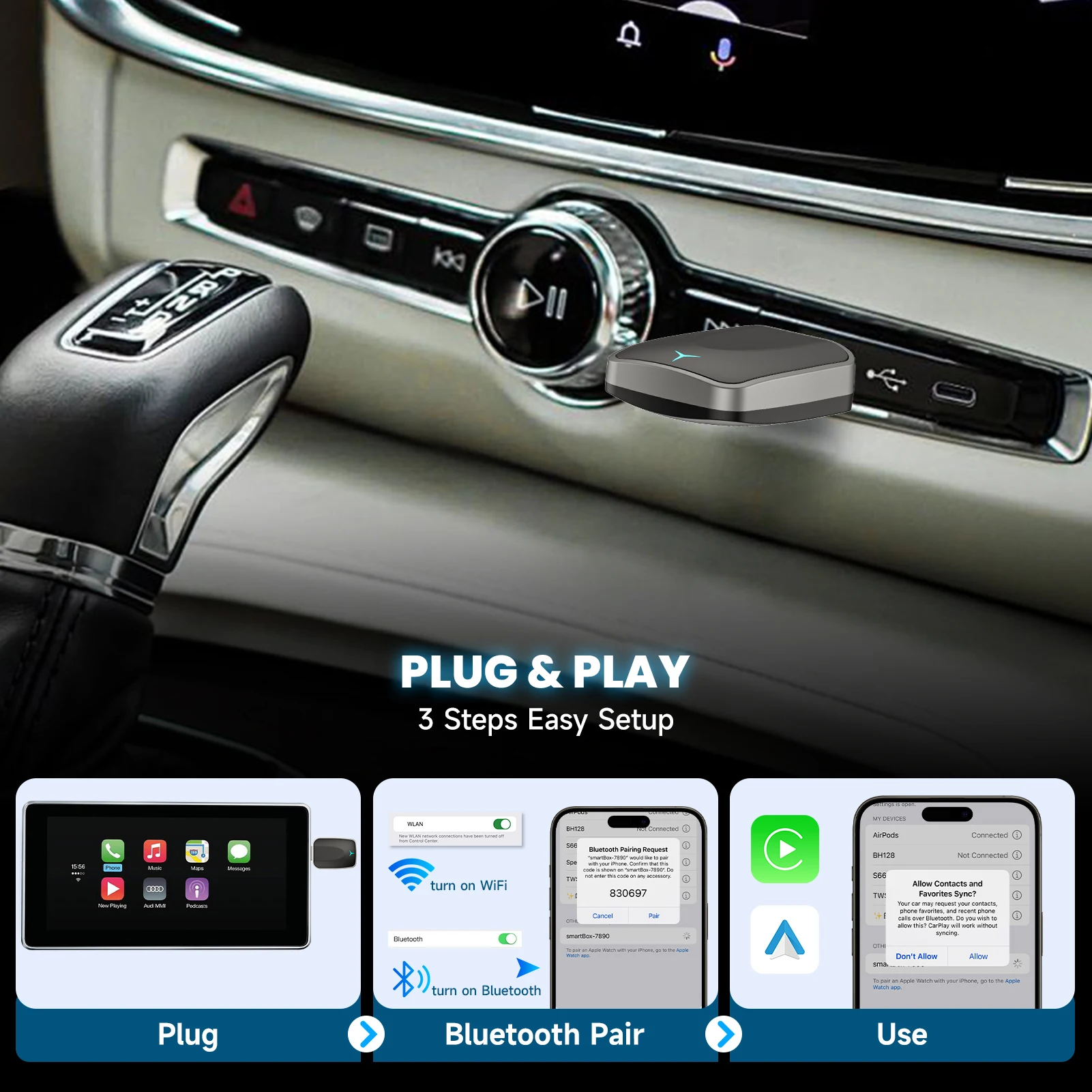 Kabelloser CarPlay- und Android-Auto-Adapter, Plug-and-Play-Dongle – Bild 3