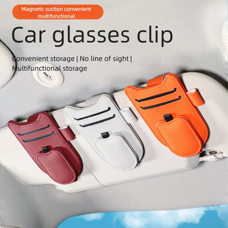 Magnetische Auto Sonnenbrille Halter Sonnenblende Gläser Clip PU – Bild 2