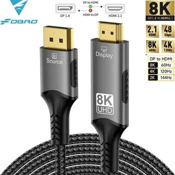 DisplayPort zu HDMI-kompatibles Kabel DP1.4 zu HDMI 2.1 Konverter 8K@60Hz 4K@120Hz HDR für Desktop-Laptop PC