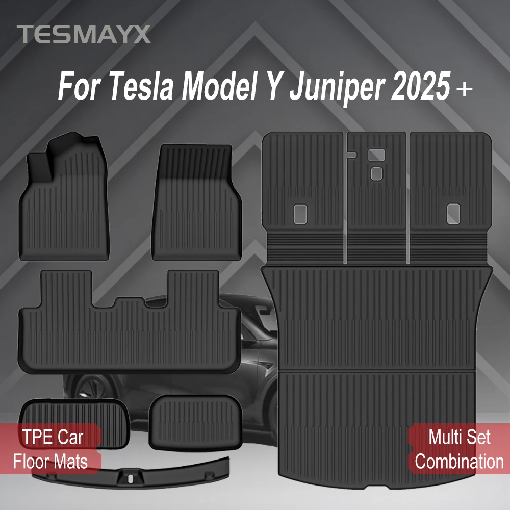 Tesla Modell Y Juniper 2025 2026 Auto Fußmatten Cargo-Liner Stamm Matten Rückenlehne Kick Pads Schutz Auto