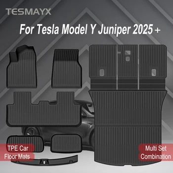 Tesla Modell Y Juniper 2025 2026 Auto Fußmatten Cargo-Liner Stamm Matten Rückenlehne Kick Pads Schutz Auto