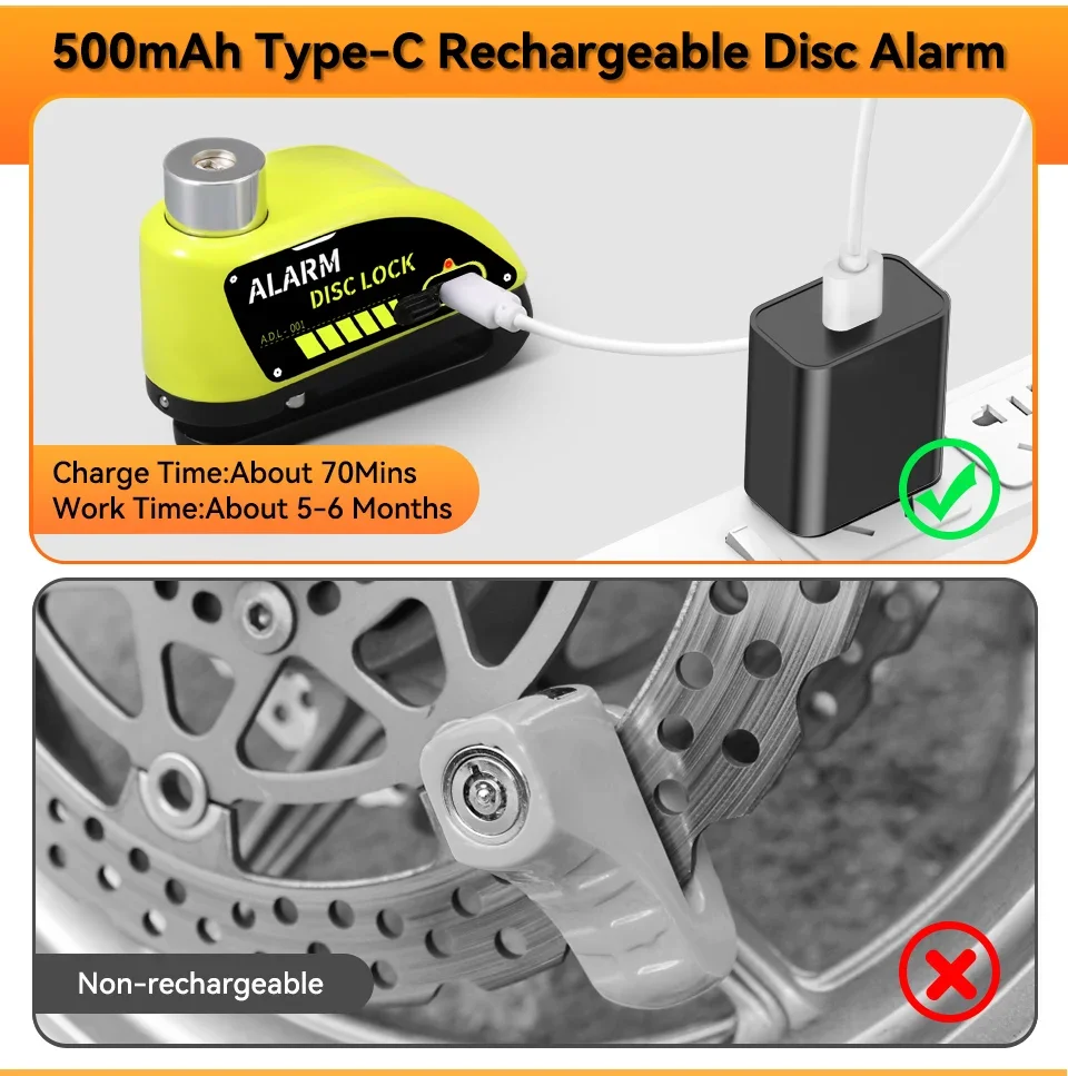 Anchtek Motorrad wiederauf ladbare Disc Lock Alarm 120db Fahrrad – Bild 4