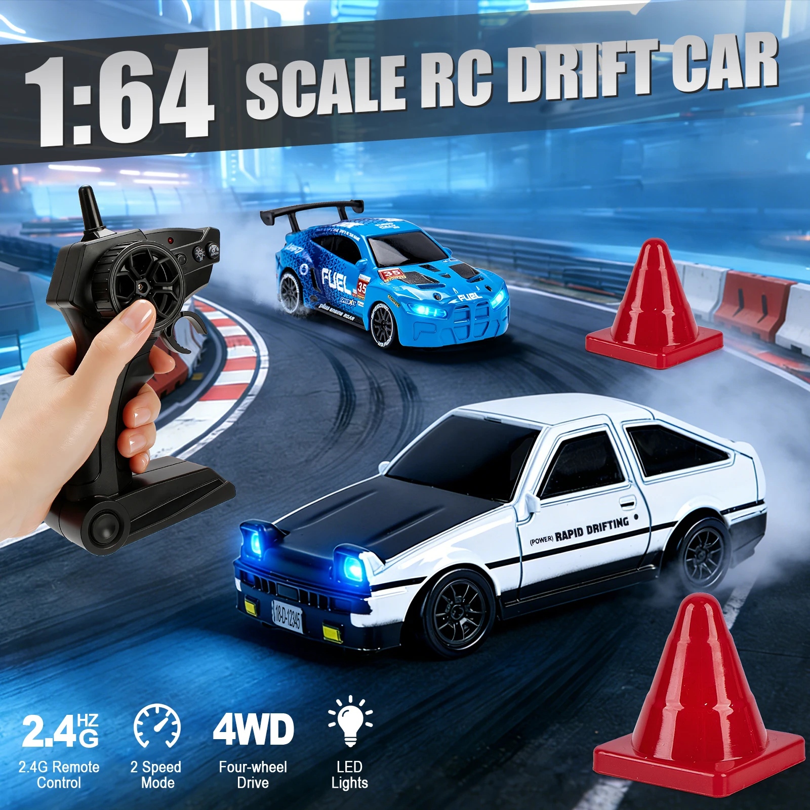 1/64 Hochgeschwindigkeits-Drift-RC-Auto mit Licht, 2,4G 4WD – Bild 3