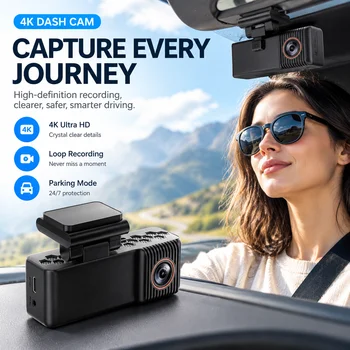 4K-Dashcam mit Parküberwachung, Nachtsicht, intelligenter Sprachsteuerung, 24-Stunden-Automatik-DVR, klein