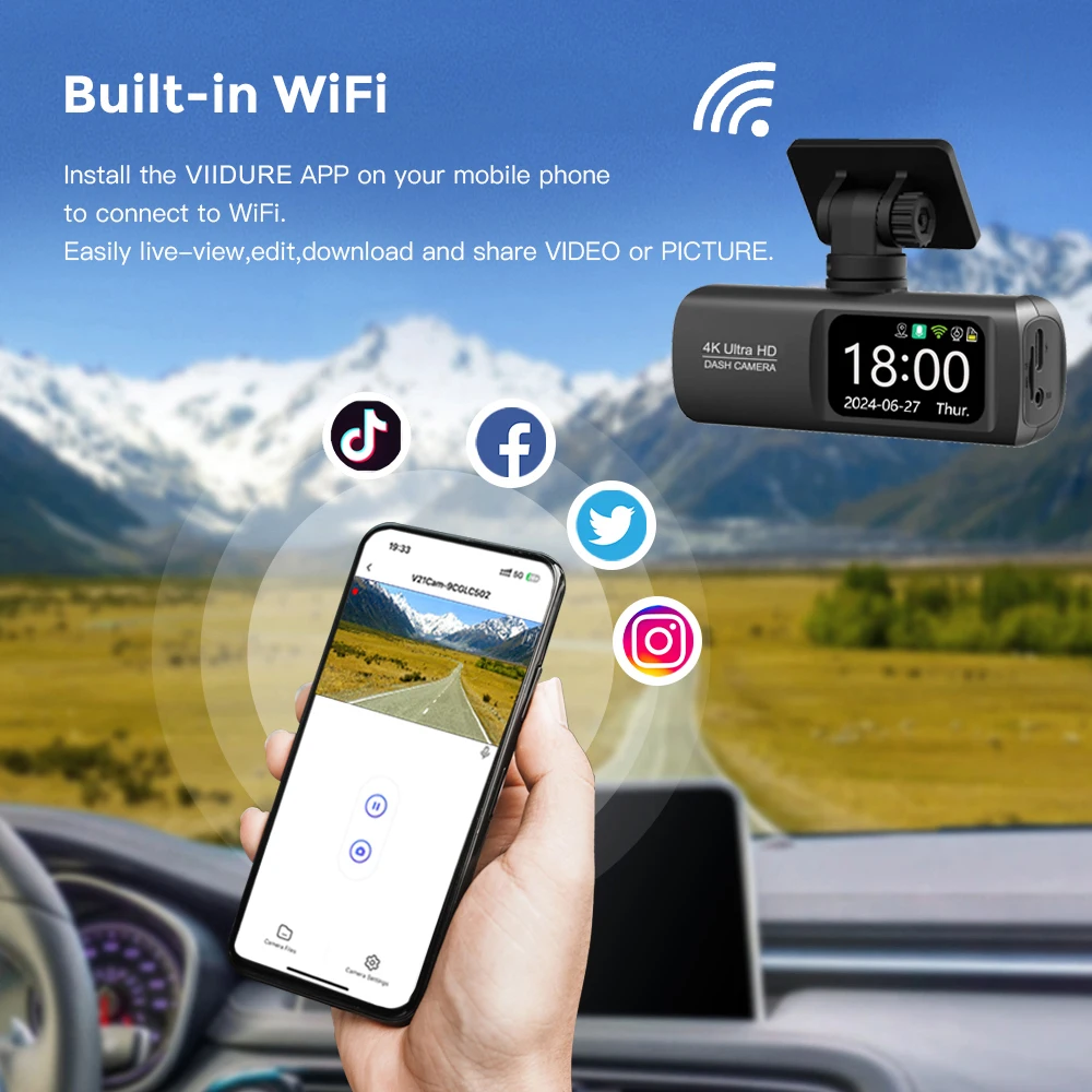 Dash Cam 4K UHD für Auto Kamera Vorne Hinten Dual Objektiv Mit GPS – Bild 4