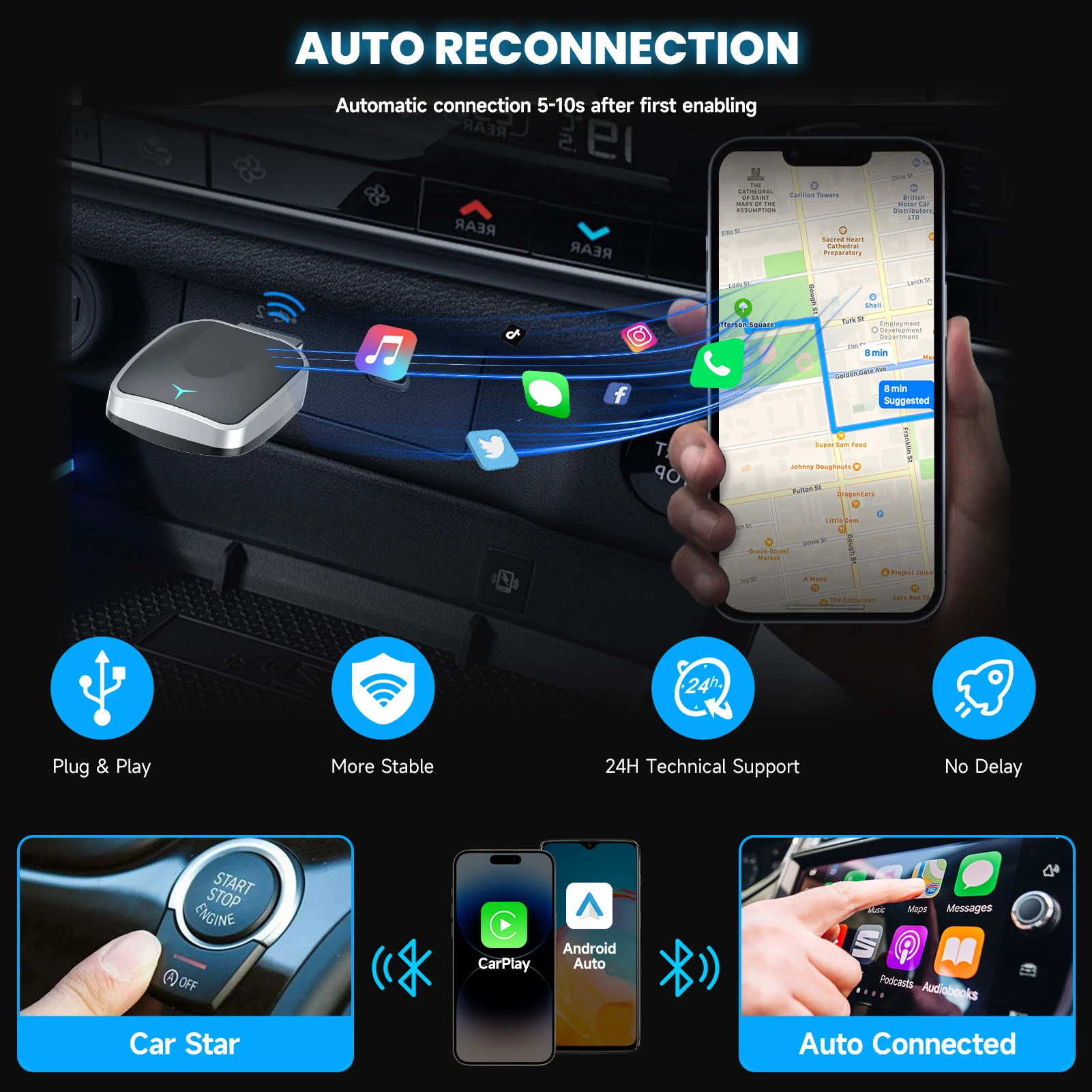 Kabelloser CarPlay- und Android-Auto-Adapter, Plug-and-Play-Dongle – Bild 5